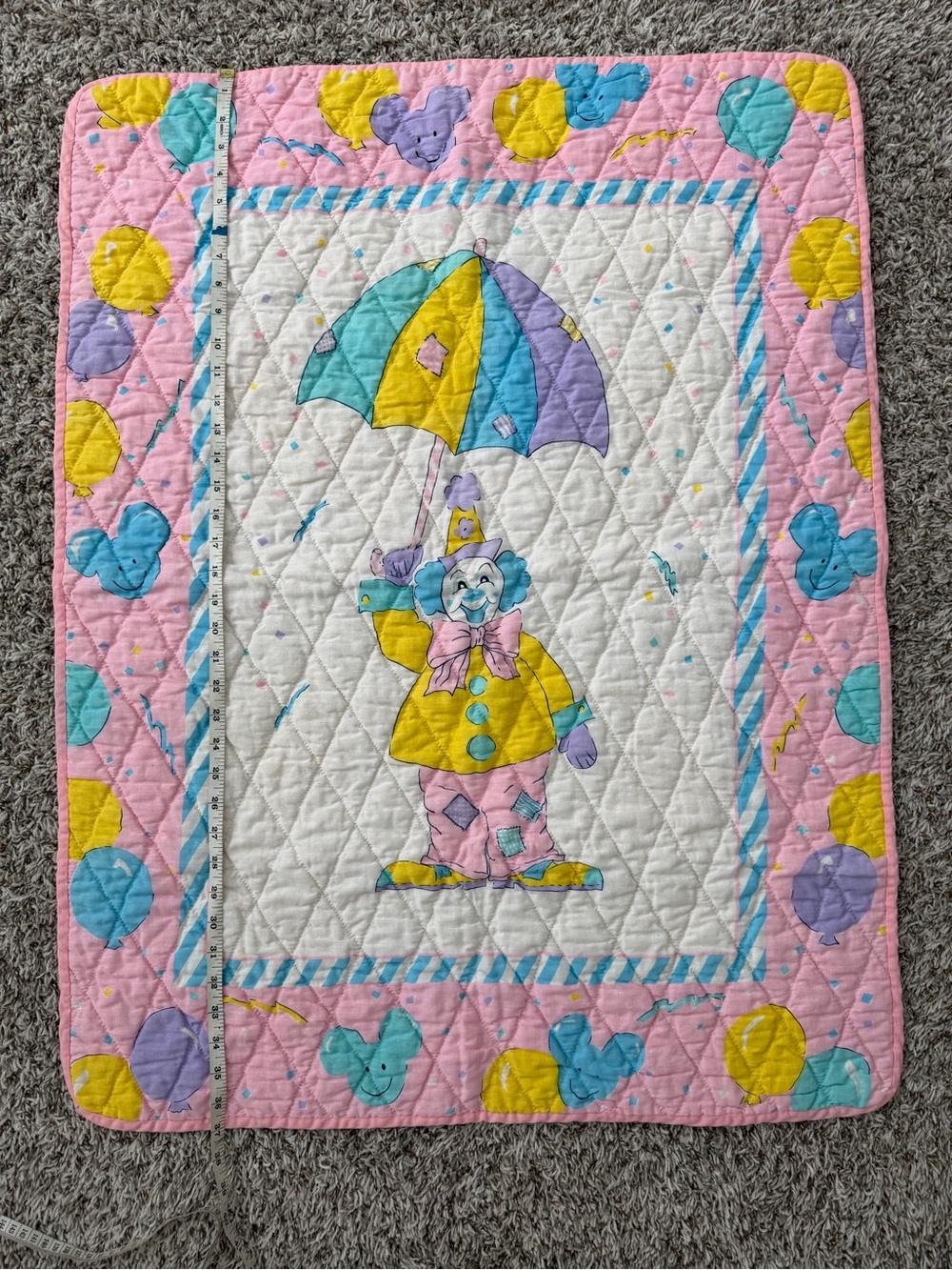 Baby Clown Quilted Blanket - Pink, Yellow, Teal, Lavender